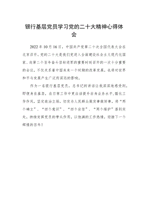 银行基层党员学习党的二十大精神心得体会范文.docx