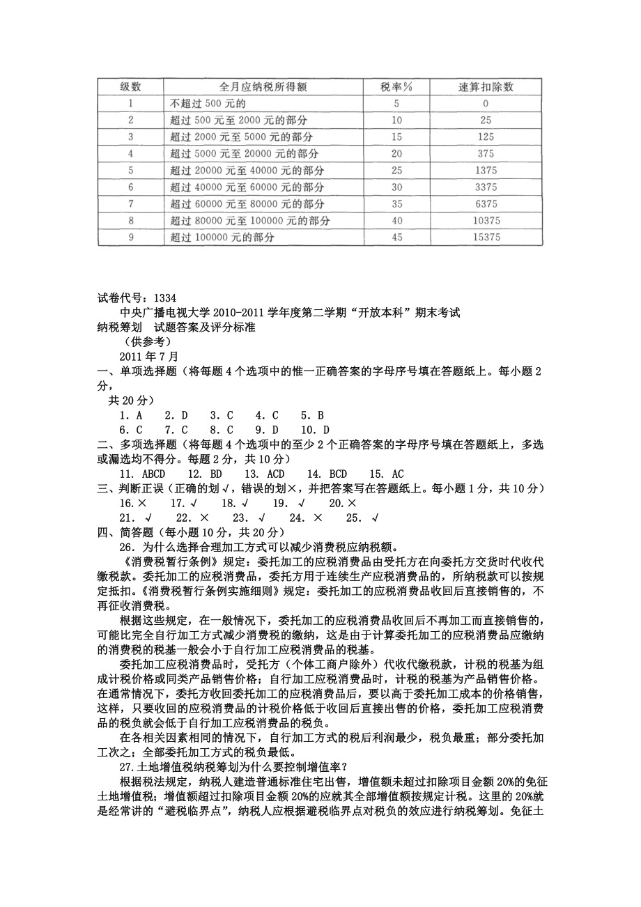 【注 往参考试题】电大本科会计学《纳税筹划》试题及答案.doc_第3页