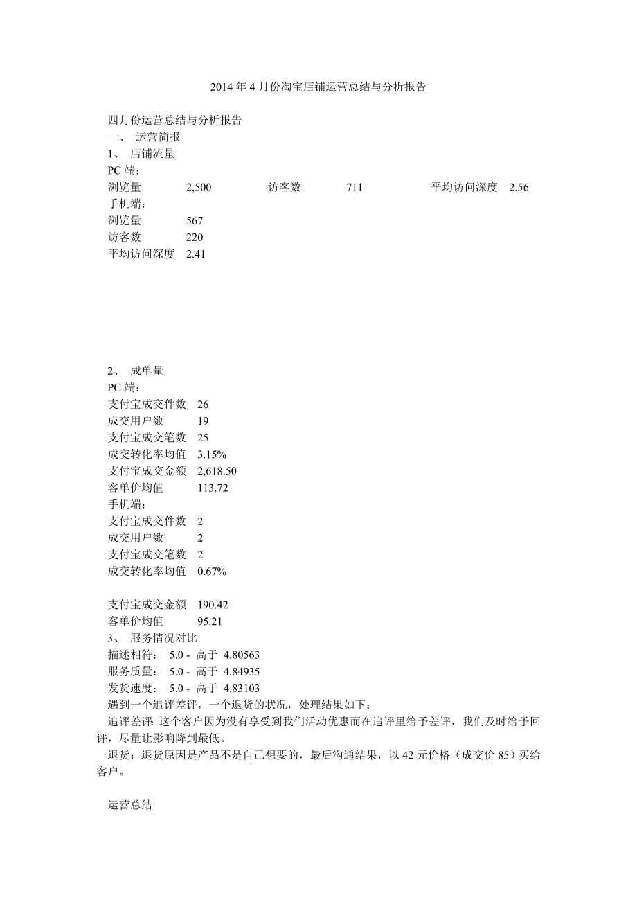 4月份淘宝店铺运营总结与分析报告.doc_第1页