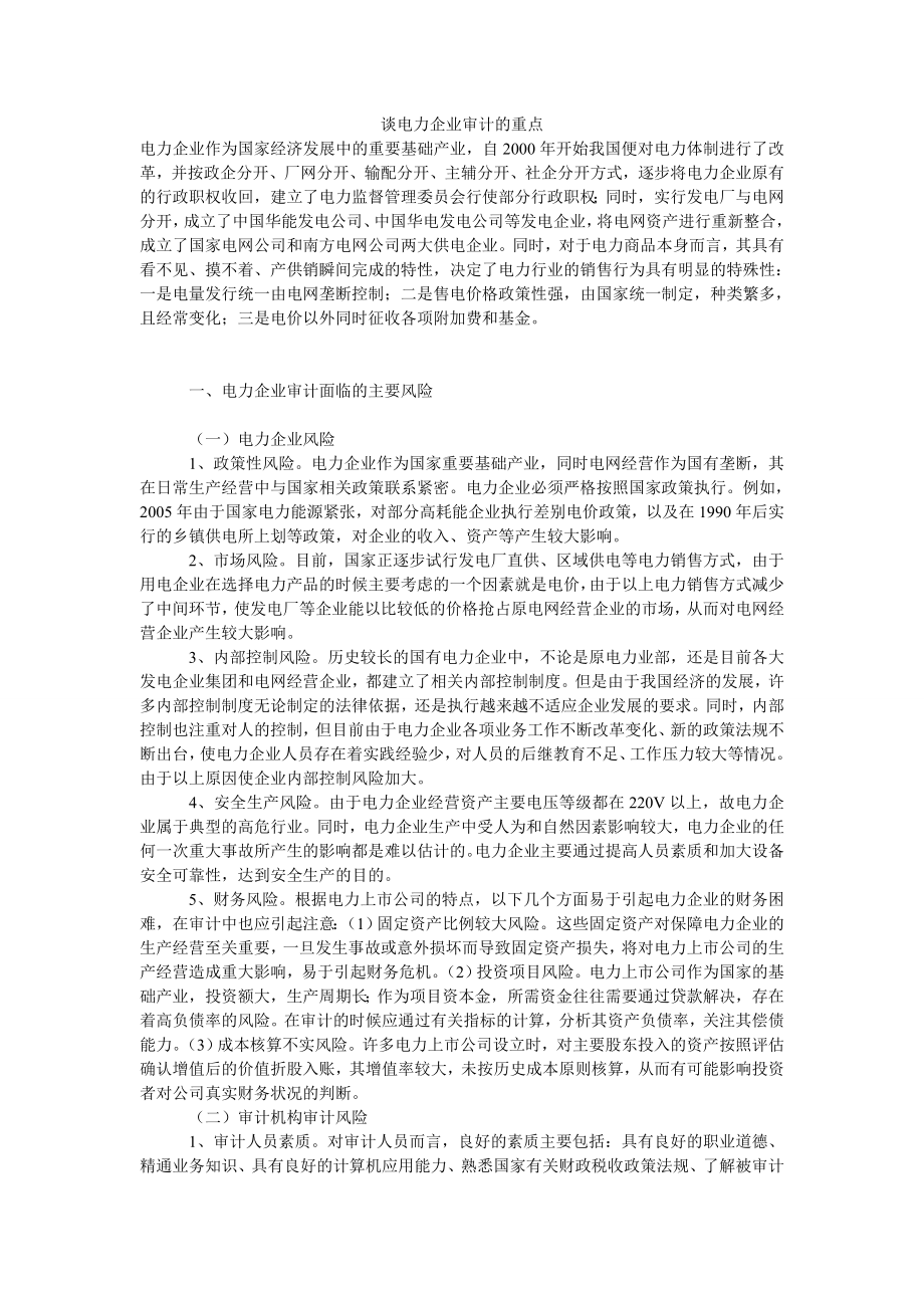 谈电力企业审计的重点.doc_第1页