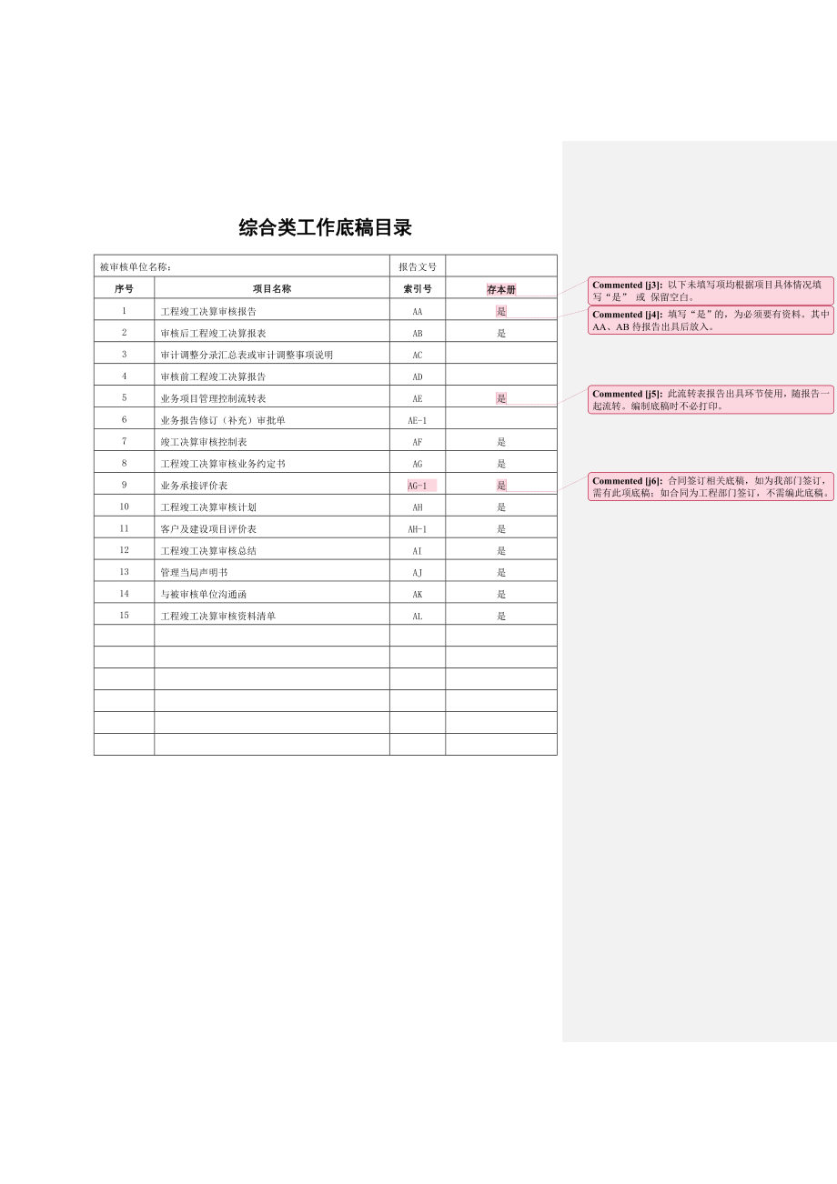 工程竣工决算审计底稿模板.doc_第2页