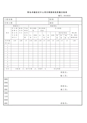 青岛卓越世纪中心项目班组质量自检表 .doc