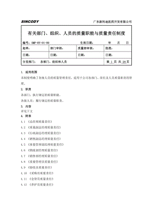 有关部门、组织、人员的质量职能与质量责任制度.doc