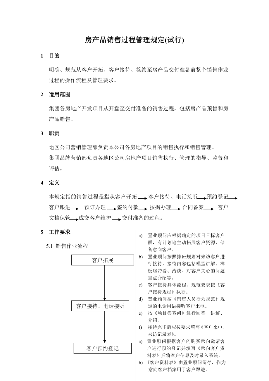 房产品销售过程管理规定.doc_第1页