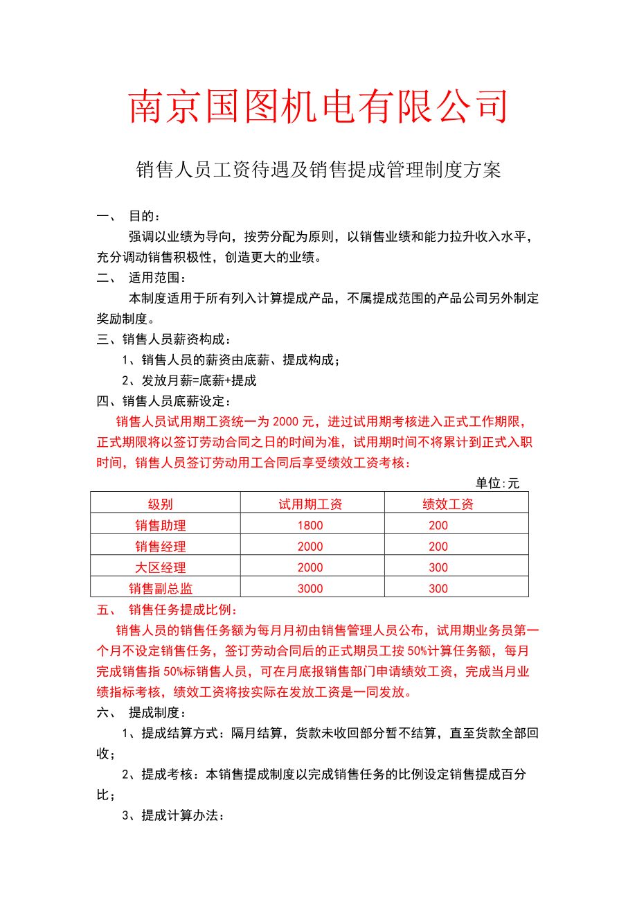 销售人员工资待遇及销售提成管理制度方案3202312.doc_第1页