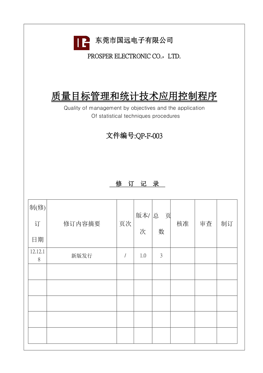 质量目标管理和统计技术应用控制程序(qpf003)55790.doc_第1页