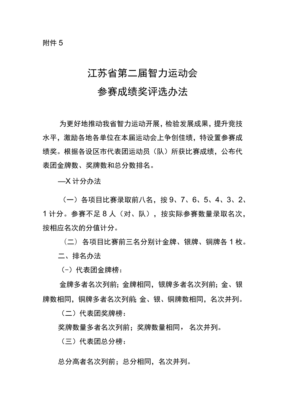 江苏省第二届智力运动会单项竞赛参赛成绩奖评选办法.docx_第1页