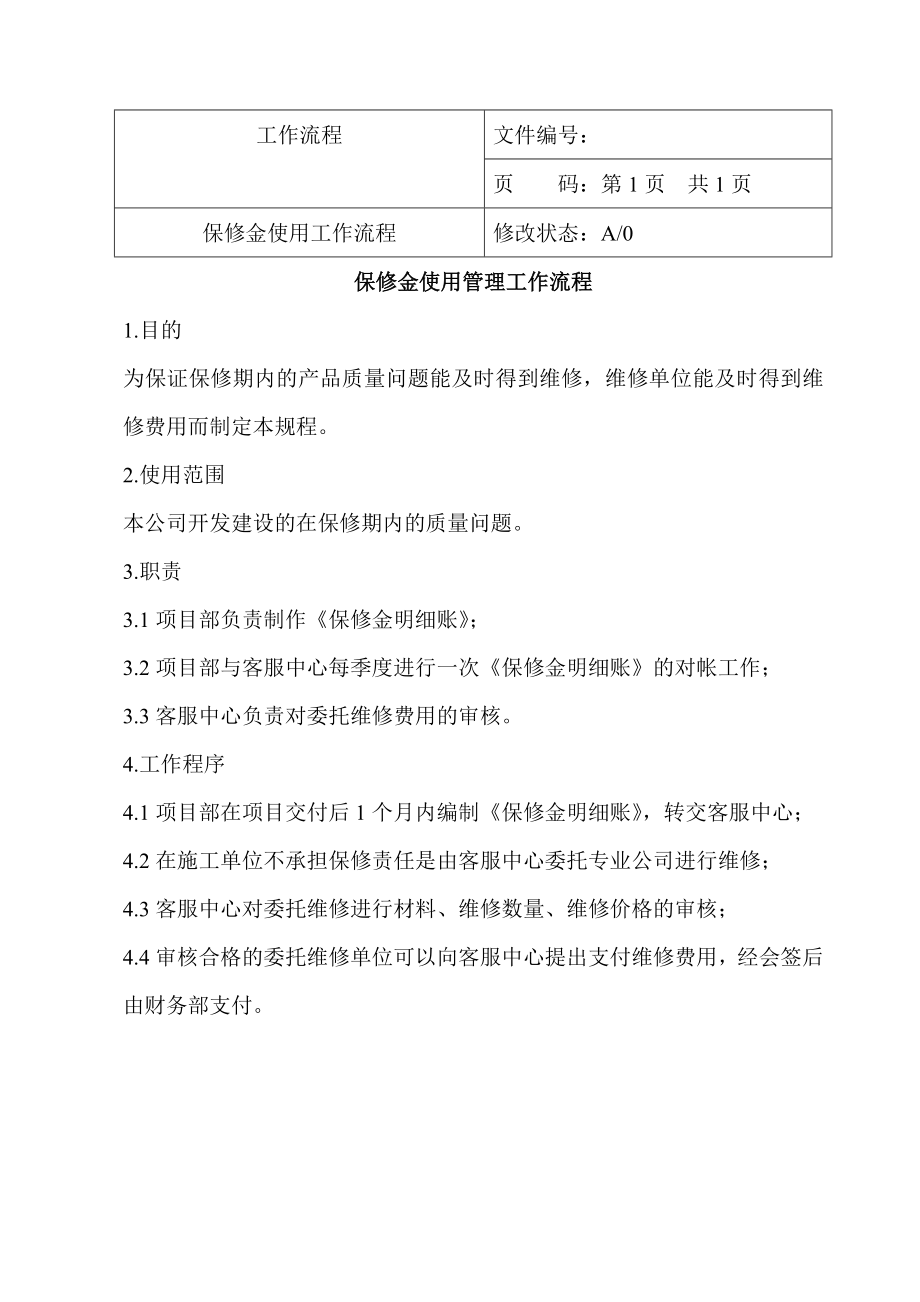 某房地产公司客户服务中心保修金使用流程管理.doc_第1页