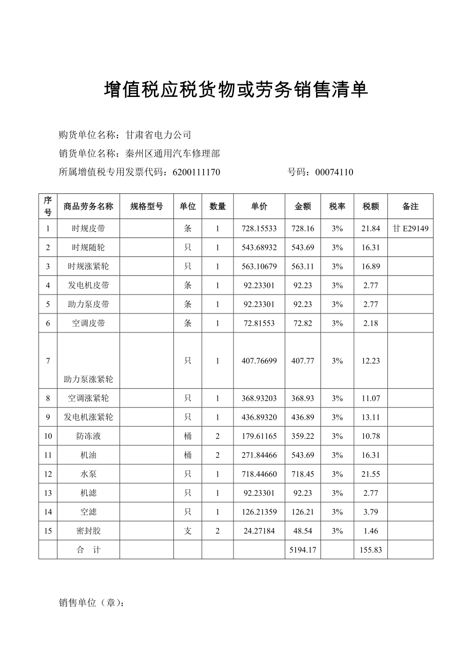 增值税应税货物或劳务销售清单.doc_第1页