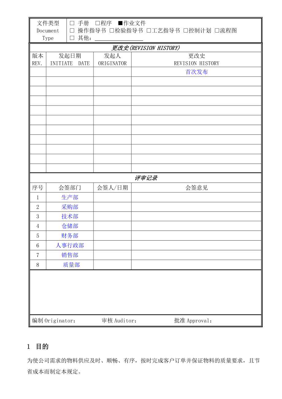 外购件预采购作业管理规定(初稿).doc_第1页