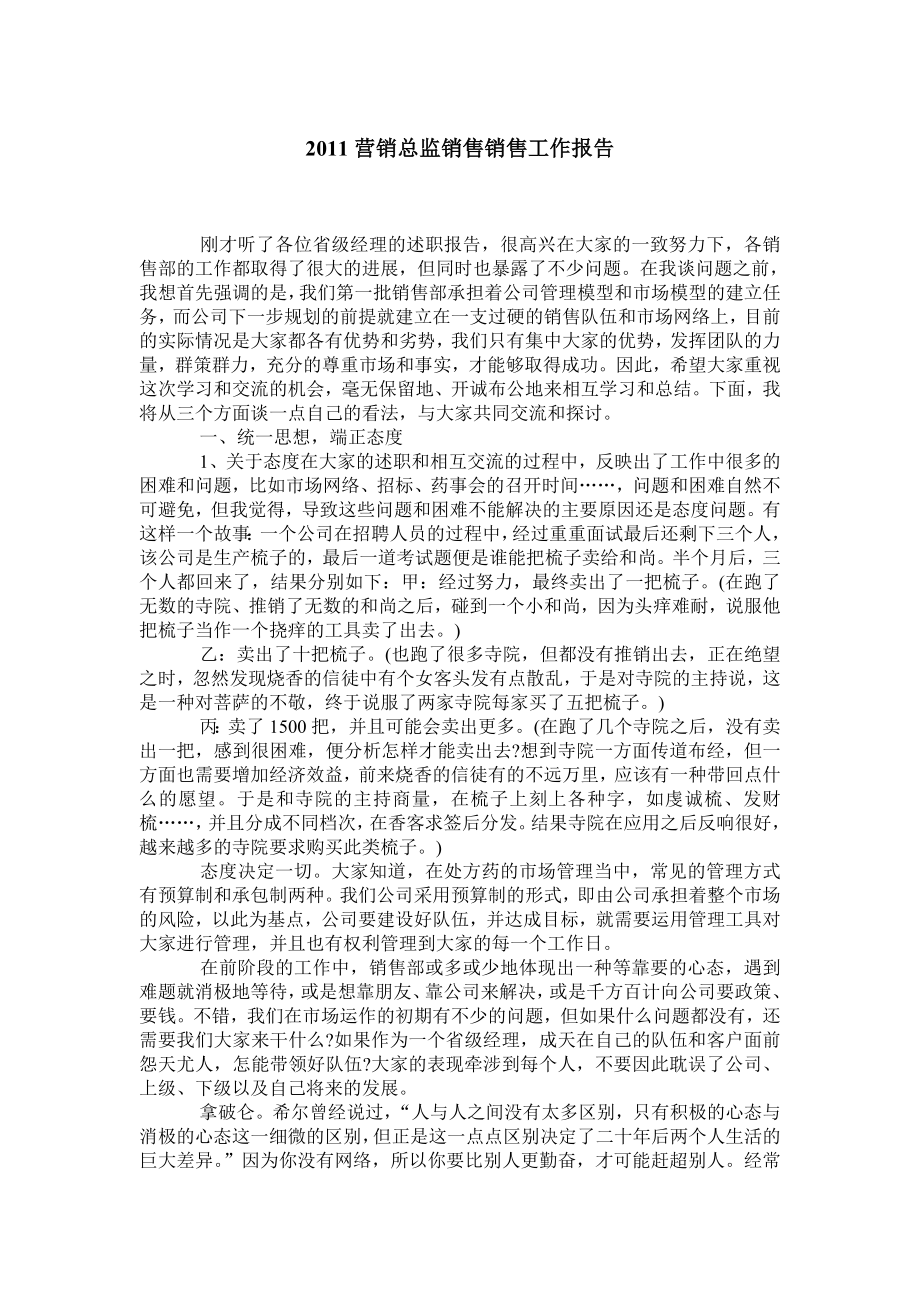 营销总监销售销售工作报告.doc_第1页