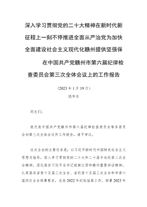 深入学习贯彻党的二十大精神 在新时代新征程上一刻不停推进全面从严治党 为加快全面建设社会主义现代化赣州提供坚强保障——在中国共产党.docx