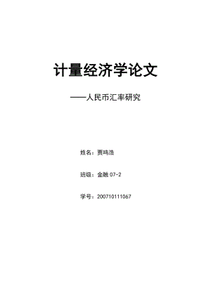 计量经济学论文人民币汇率研究【国际贸易推荐】 .doc