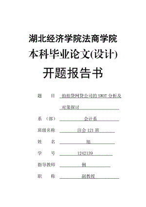 拍拍贷网贷公司的SWOT分析及及对策分析开题报告书.doc