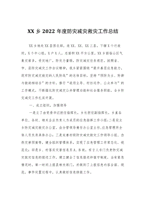 XX乡2022年度防灾减灾救灾工作总结.docx