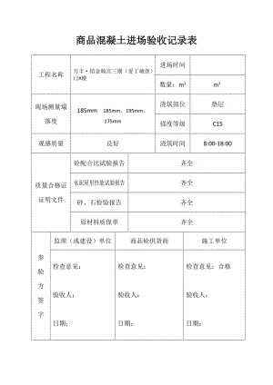 商品混凝土进场验收记录表.doc