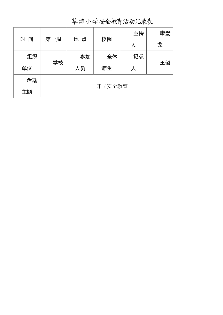 小学安全教育活动记录表.doc_第1页