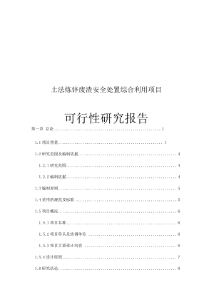 土法炼锌废渣安全处置和综合利用项目可行性研究报告.docx