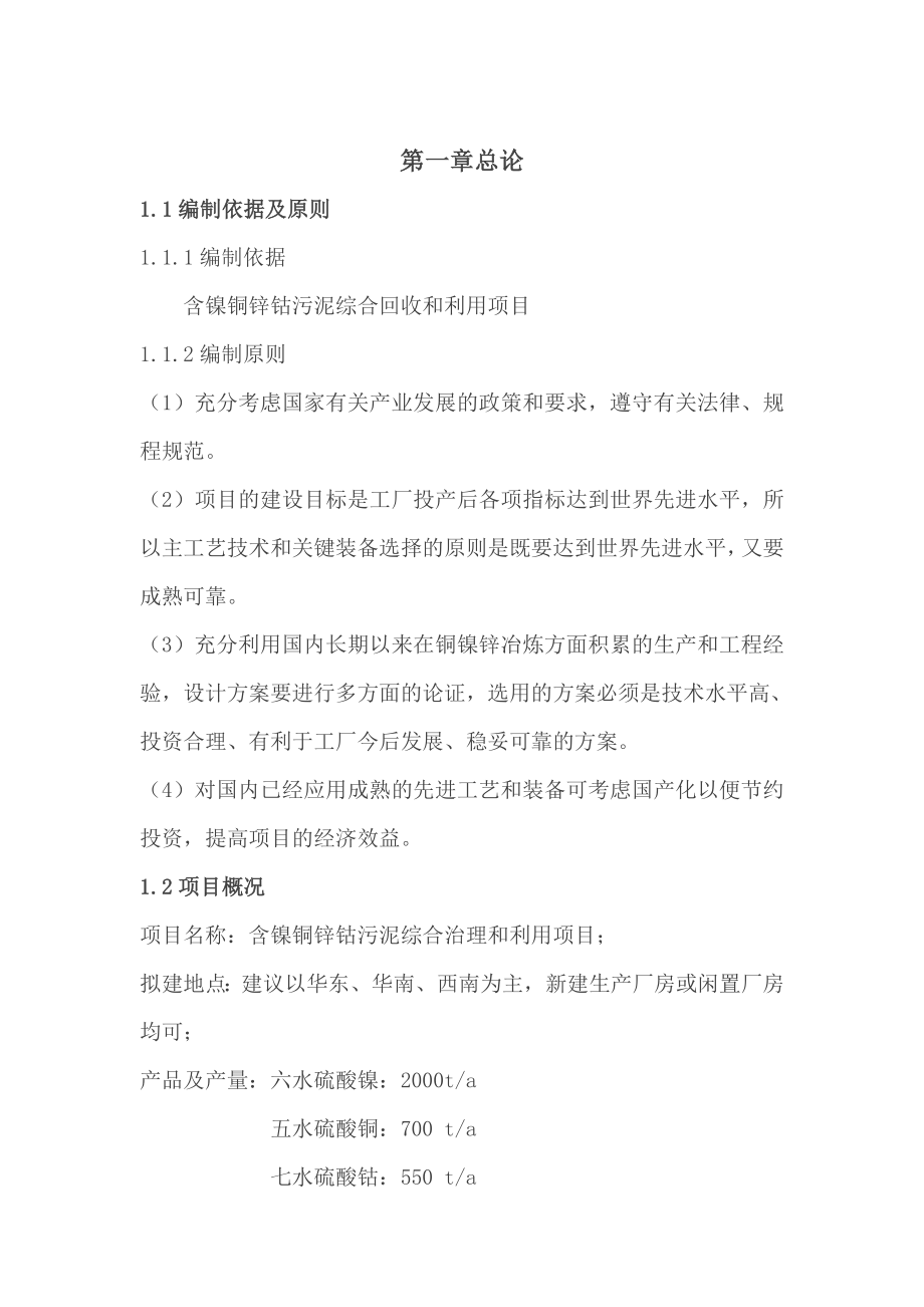 含镍钴铜锌污泥综合回收项目可行性研究报告.doc_第2页