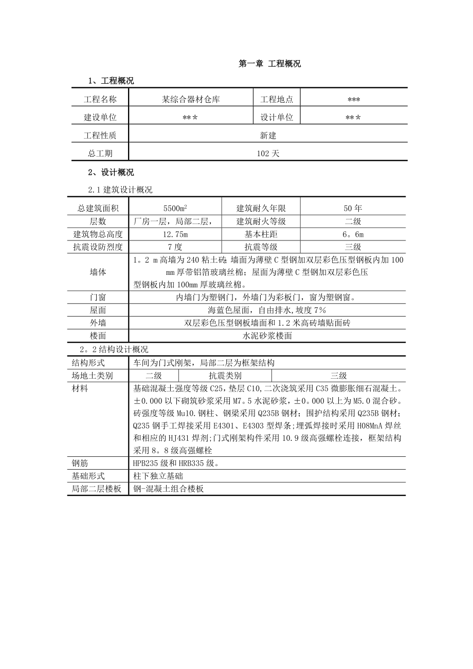 实例三：某综合器材仓库钢结构工程施工组织设计.doc_第1页