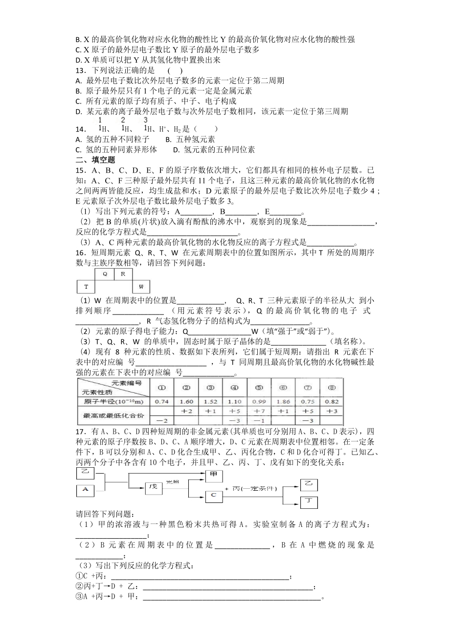 必修二化学第一章练习题汇编.docx_第2页