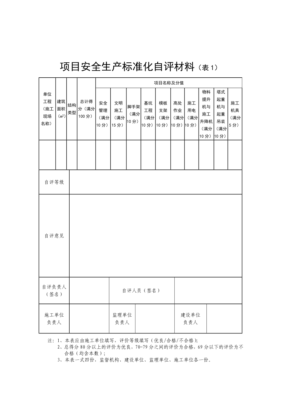 项目安全生产标准化自评材料（表1）.doc_第1页