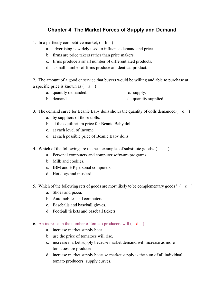 最新版微观经济学精品习题英文版.doc_第1页