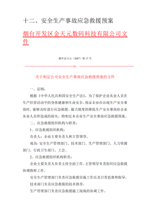 数码科技有限公司安全生产应急预案及演练.doc