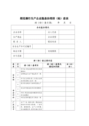 烟花爆竹安全隐患排查烟花爆竹生产企业隐患治理排（检）查表.doc