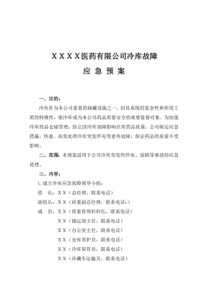 药品批发公司冷库故障应急预案.doc