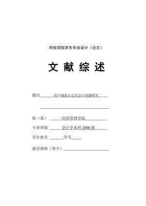 403.D资产减值认定及会计问题研究 文献综述.doc