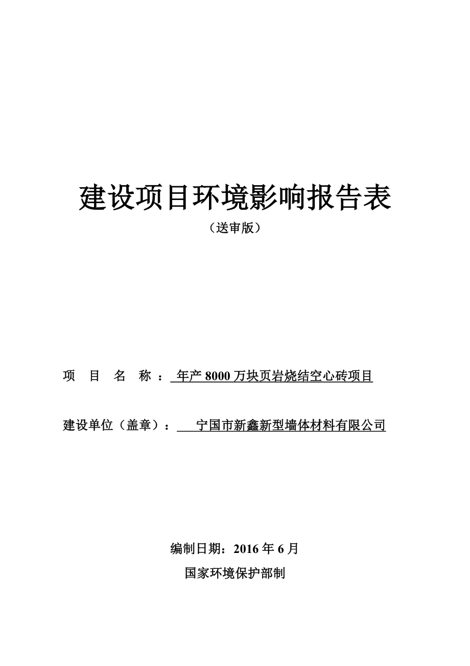 环境影响评价报告公示：万块页岩烧结空心砖宁墩镇宁墩村新鑫新型墙体材料巢湖中环环评报告.doc_第1页