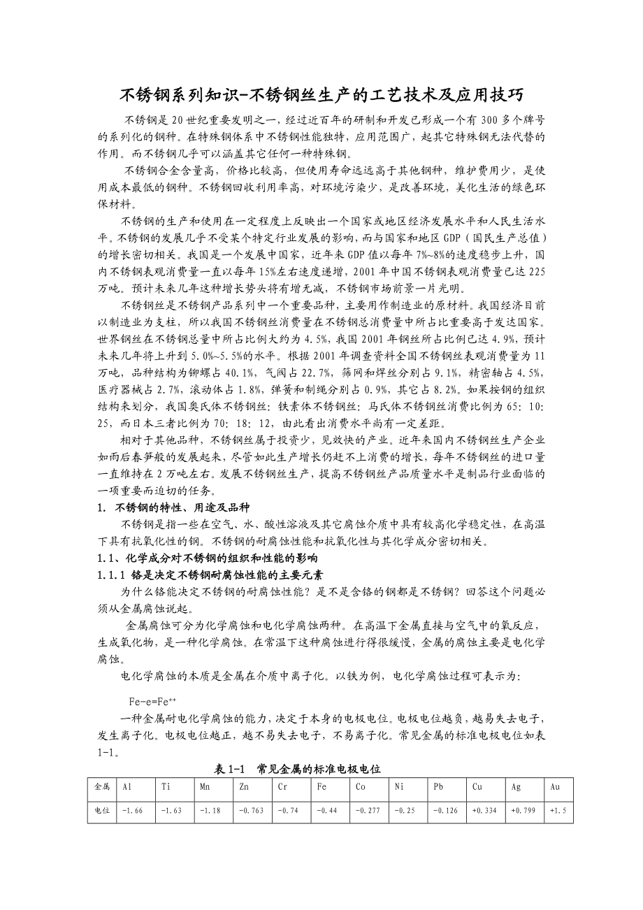 不锈钢系列知识不锈钢丝生产的工艺技术及应用技巧.doc_第1页