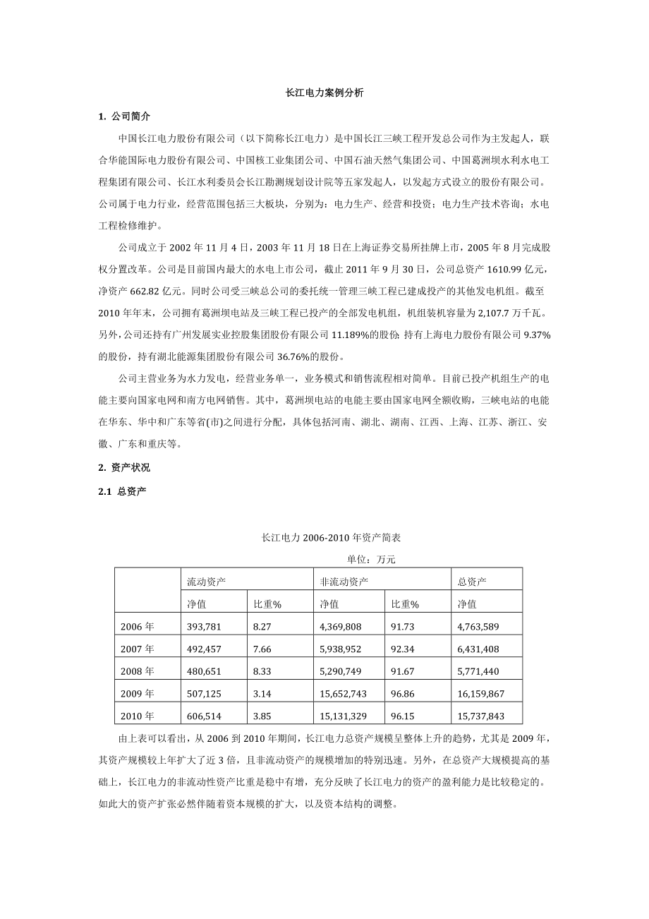 长江电力公司资产与负债情况案例分析.doc_第1页