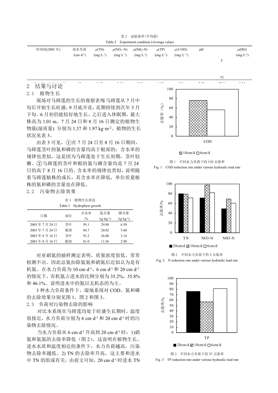 以马蹄莲为主体植物的人工湿地处理低浓度污水中试研究.doc_第2页