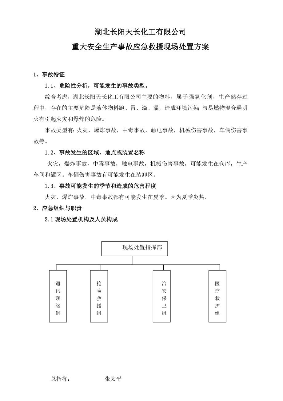 化工有限公司重大安全生产事故应急救援现场处置方案.doc_第1页