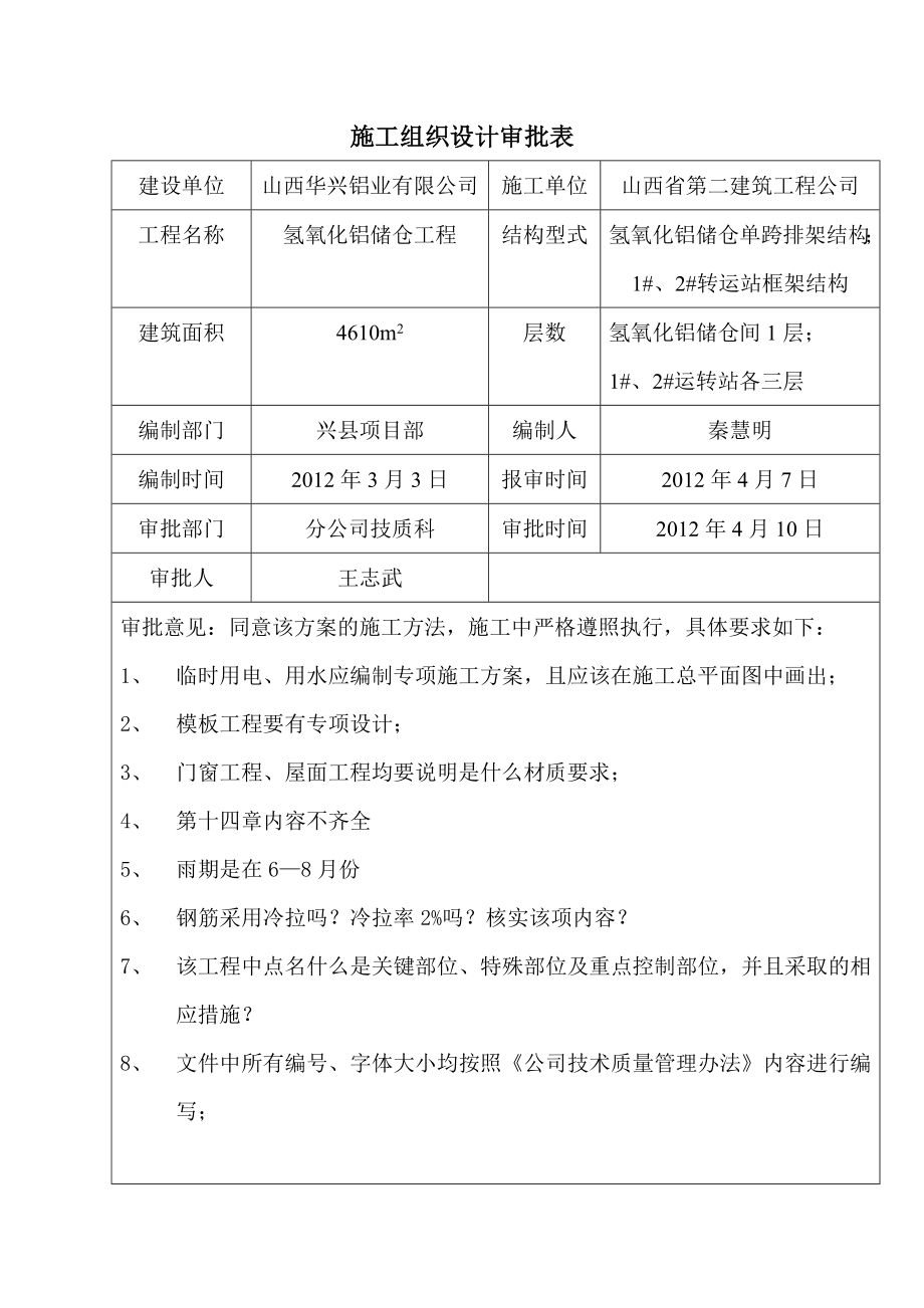 氢氧化铝储仓及运转站施组.doc_第1页