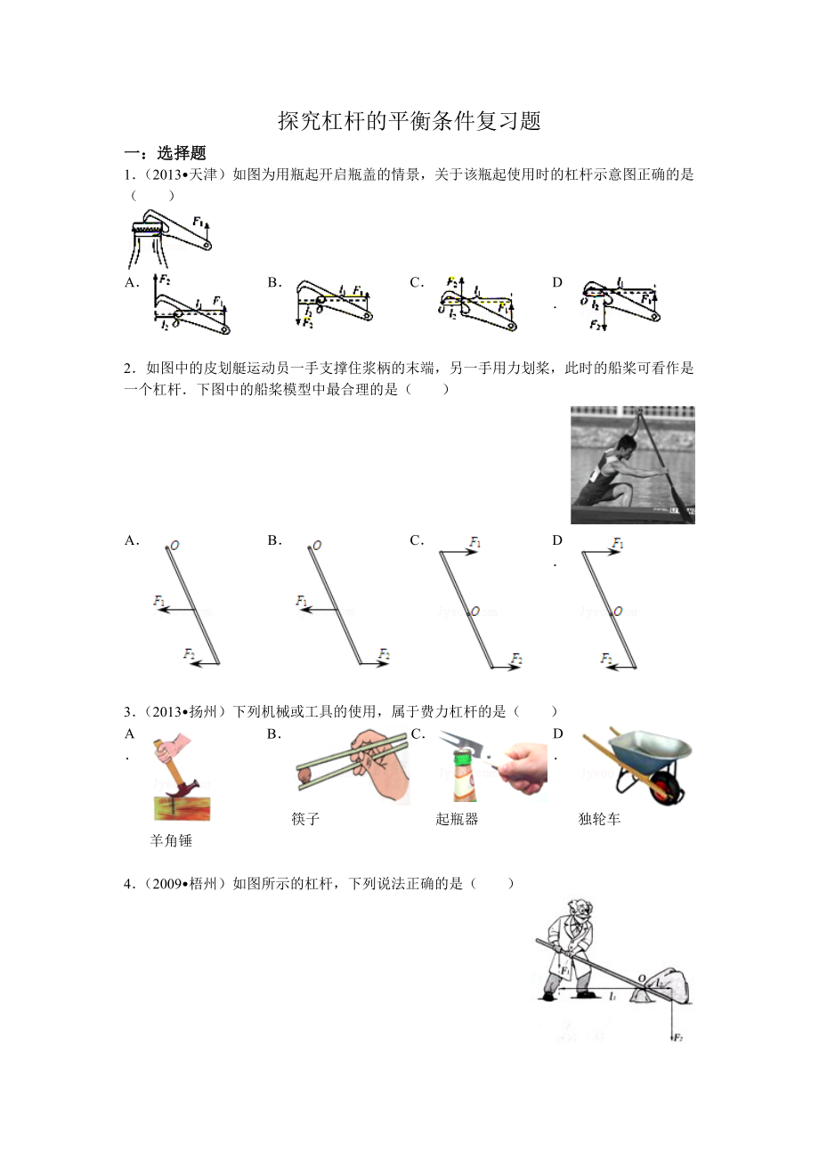 探究杠杆的平衡条件复习题.docx_第1页