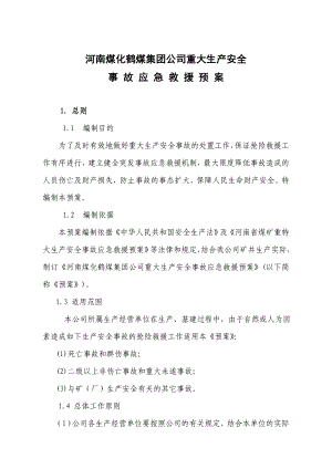 河南煤化鹤煤集团公司重大生产安全事故应急救援预案.doc