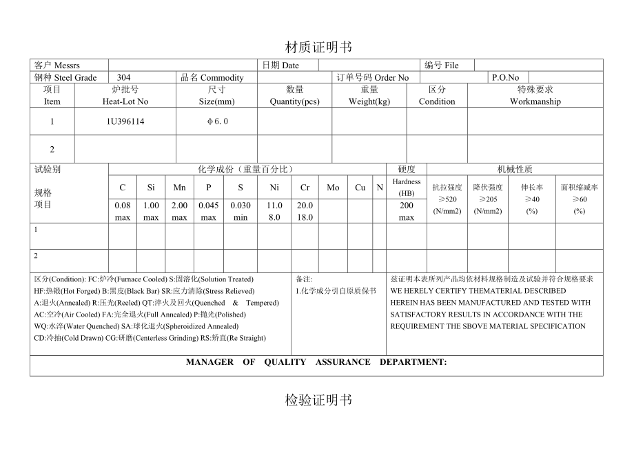 不锈钢材质证明书.doc_第1页