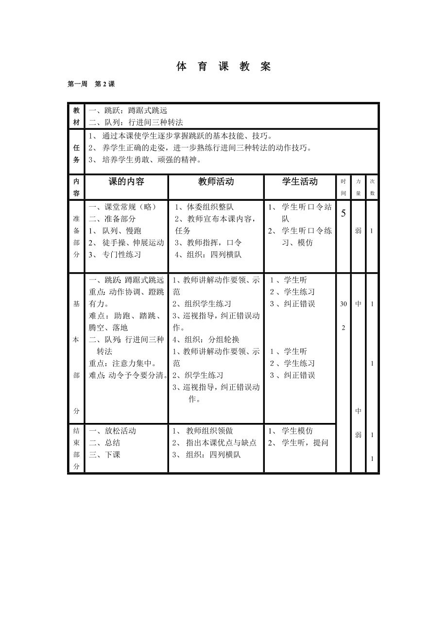 小学五年级全册体育教案.doc_第2页