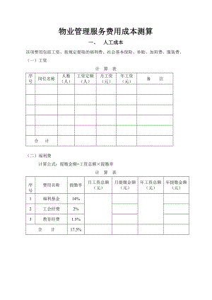 物业管理服务费用成本测算.doc