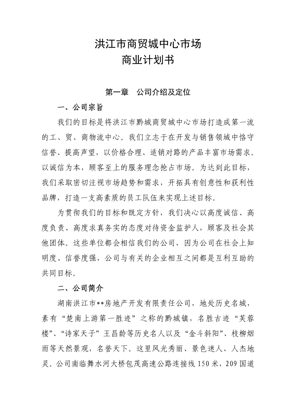 洪江市商贸城中心市场商业计划书.doc_第1页