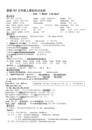 新人教版PEP五年级英语上册各单元知识点总结资料.doc