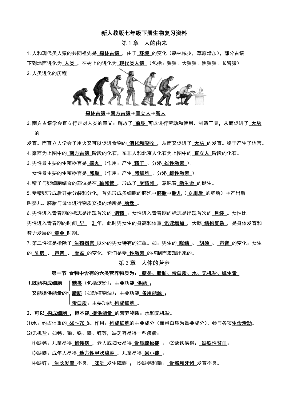 新人教版七年级下册生物复习资料.doc_第1页