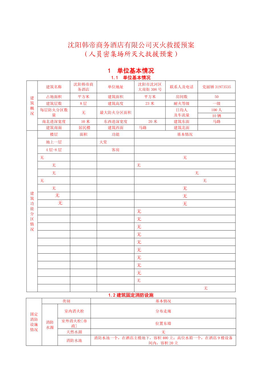 商务酒店有限公司灭火救援预案.doc_第1页