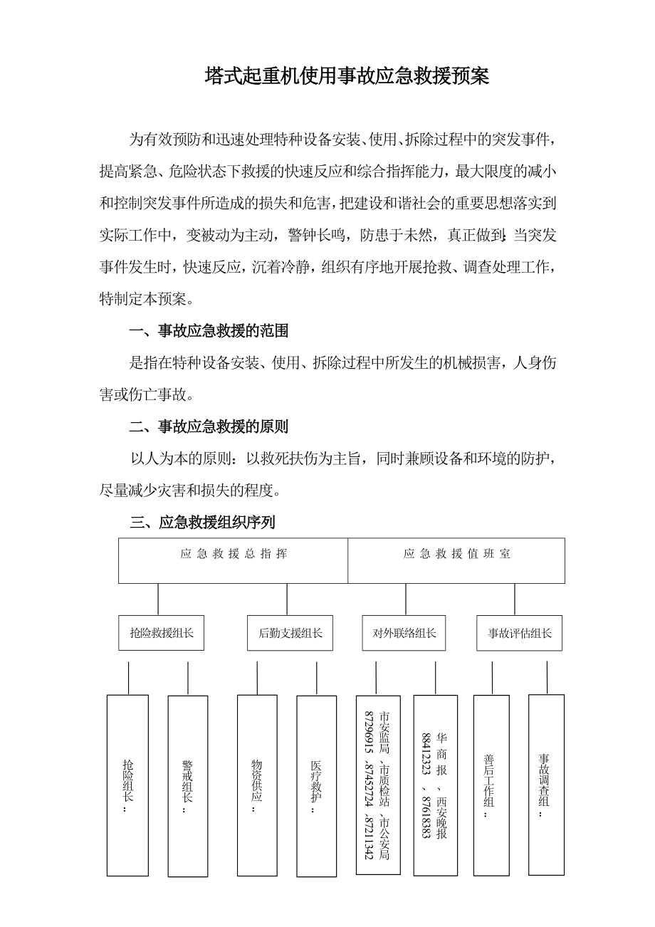 塔式起重机使用事故预案特种设备使用预案.doc_第1页