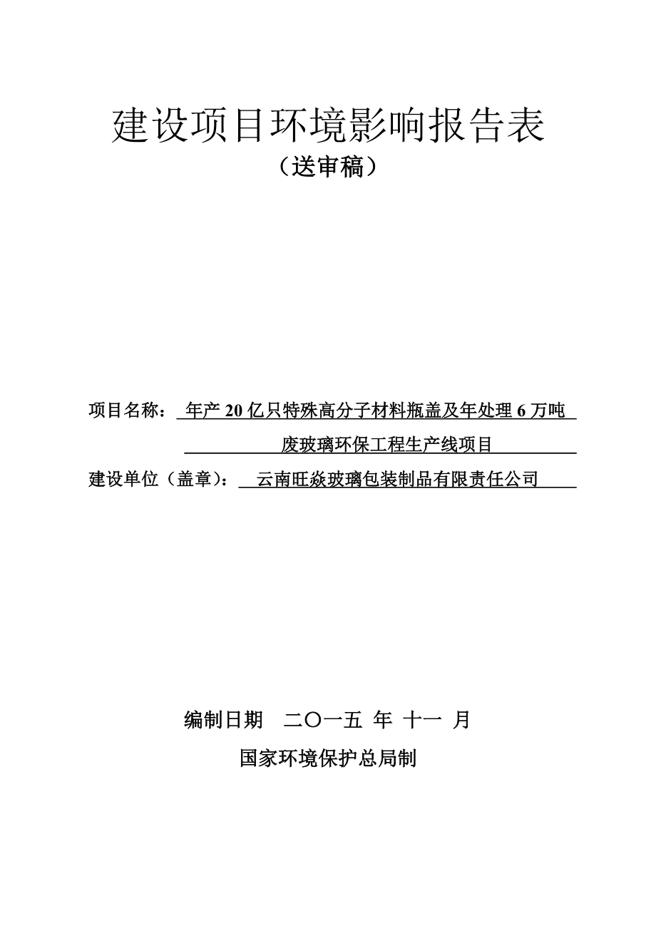 环境影响评价报告公示：产亿只特殊高分子材料瓶盖及处理万吨废玻璃环保工程生产线项目送审前公示环评公众参环评报告.doc_第1页