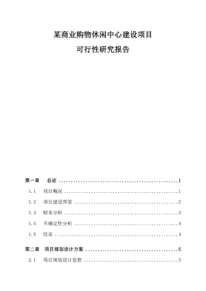 某商业购物休闲中心建设项目可行性研究报告.doc