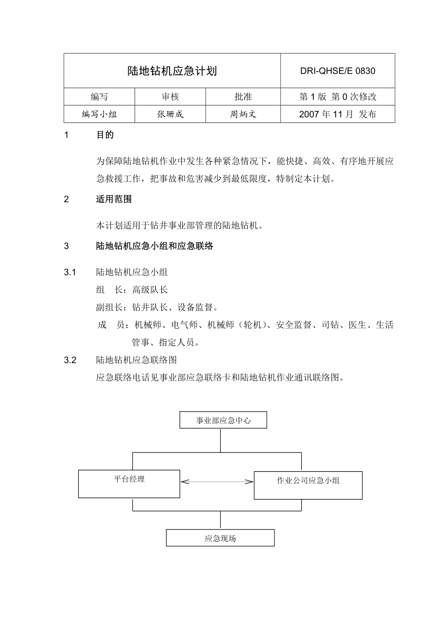 质量健康安全环保管理体系应急手册陆地钻机应急计划.doc_第1页